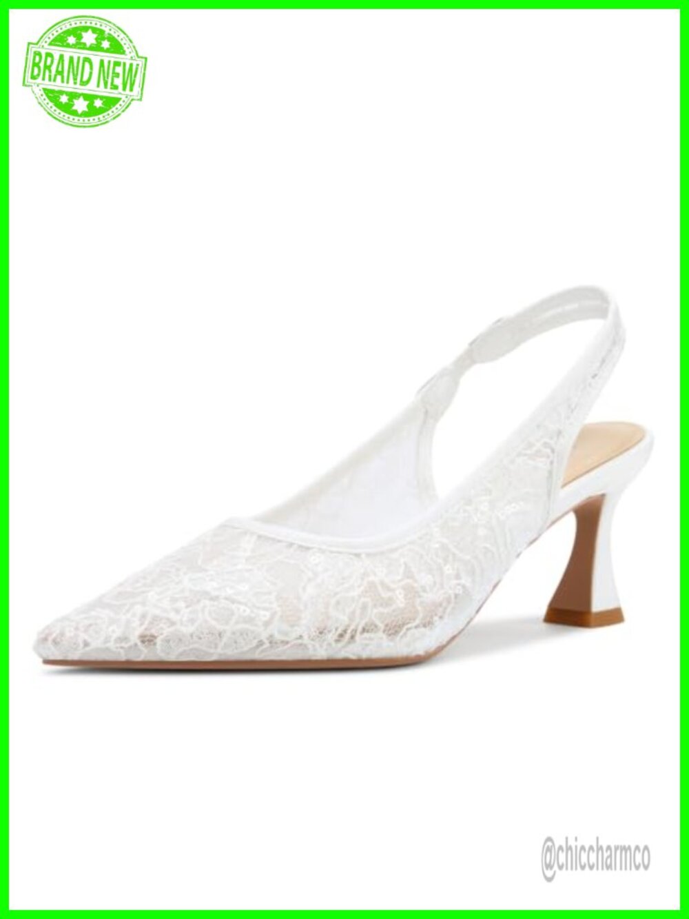 Lace Mesh Slingback Kitten Heel Pumps 2.5" Wedding Shoes